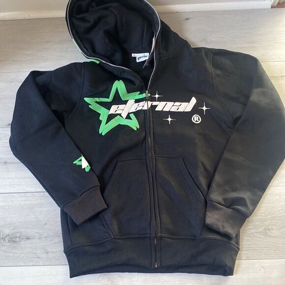 Eternal Mens Hoodie‎ Zip Up Black/green/white. Nwt - Picture 2 of 5
